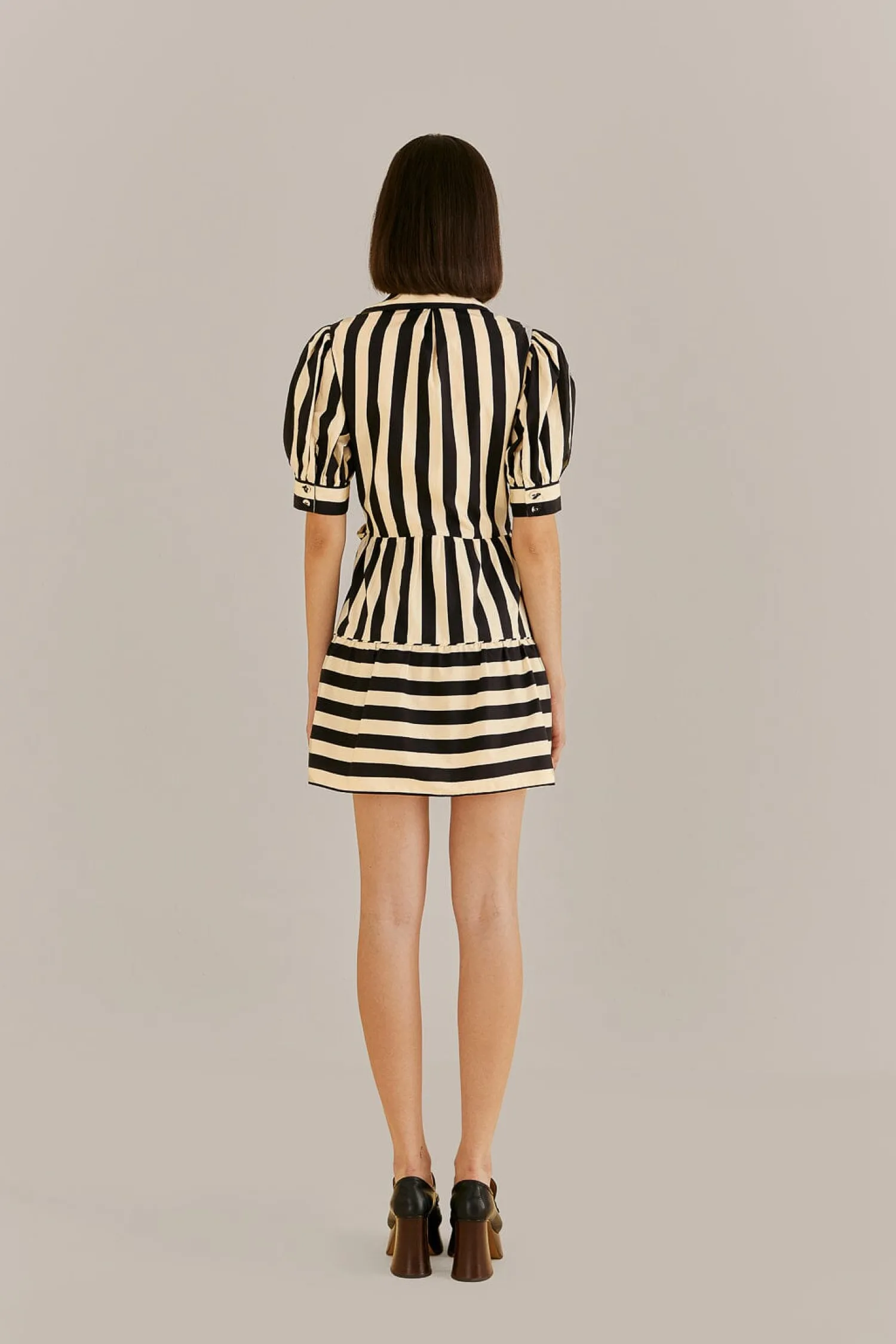 FARM Rio BLACK MIXED STRIPES SHORT SLEEVE MINI DRESS