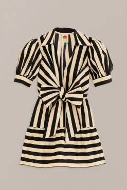 FARM Rio BLACK MIXED STRIPES SHORT SLEEVE MINI DRESS