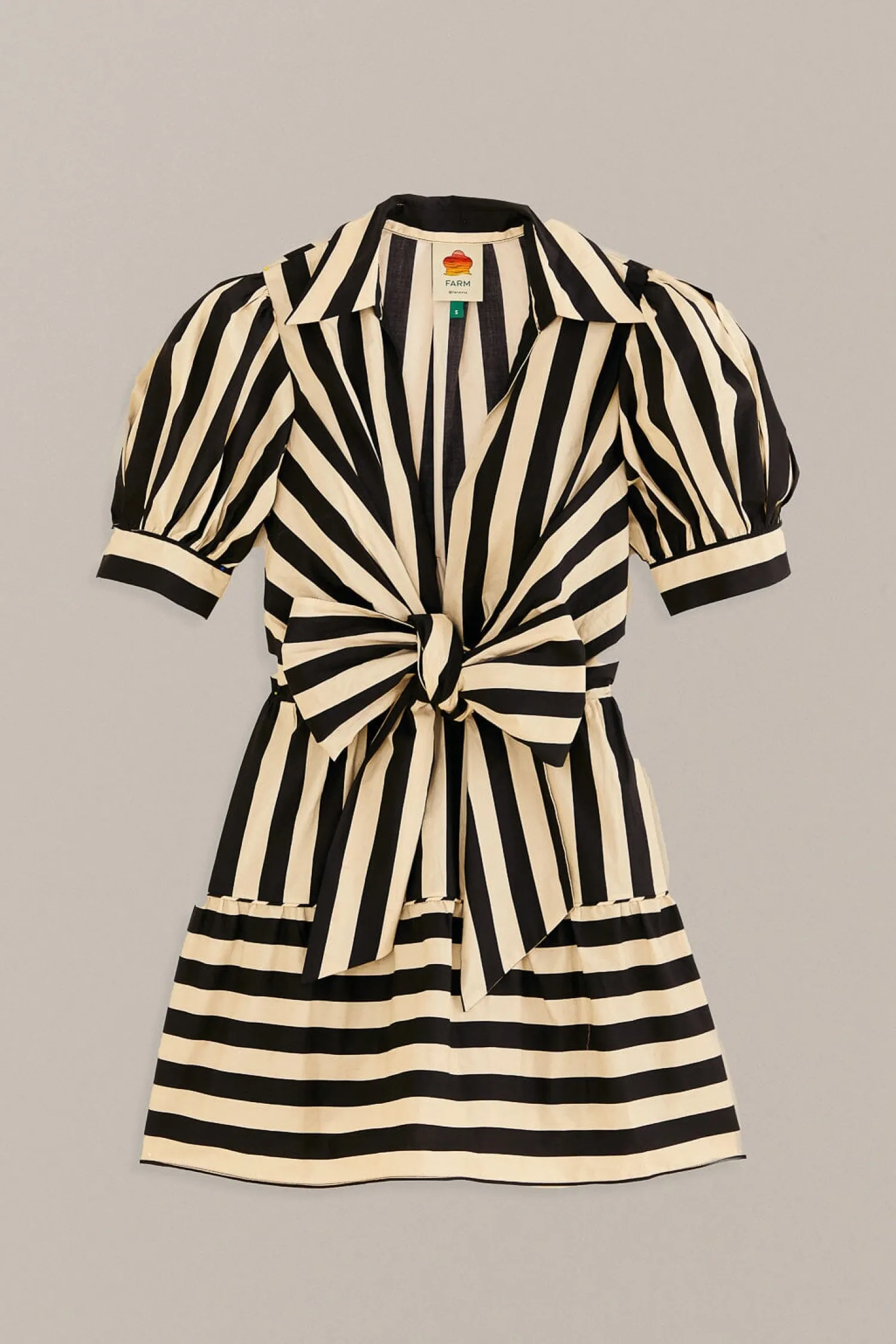 FARM Rio BLACK MIXED STRIPES SHORT SLEEVE MINI DRESS
