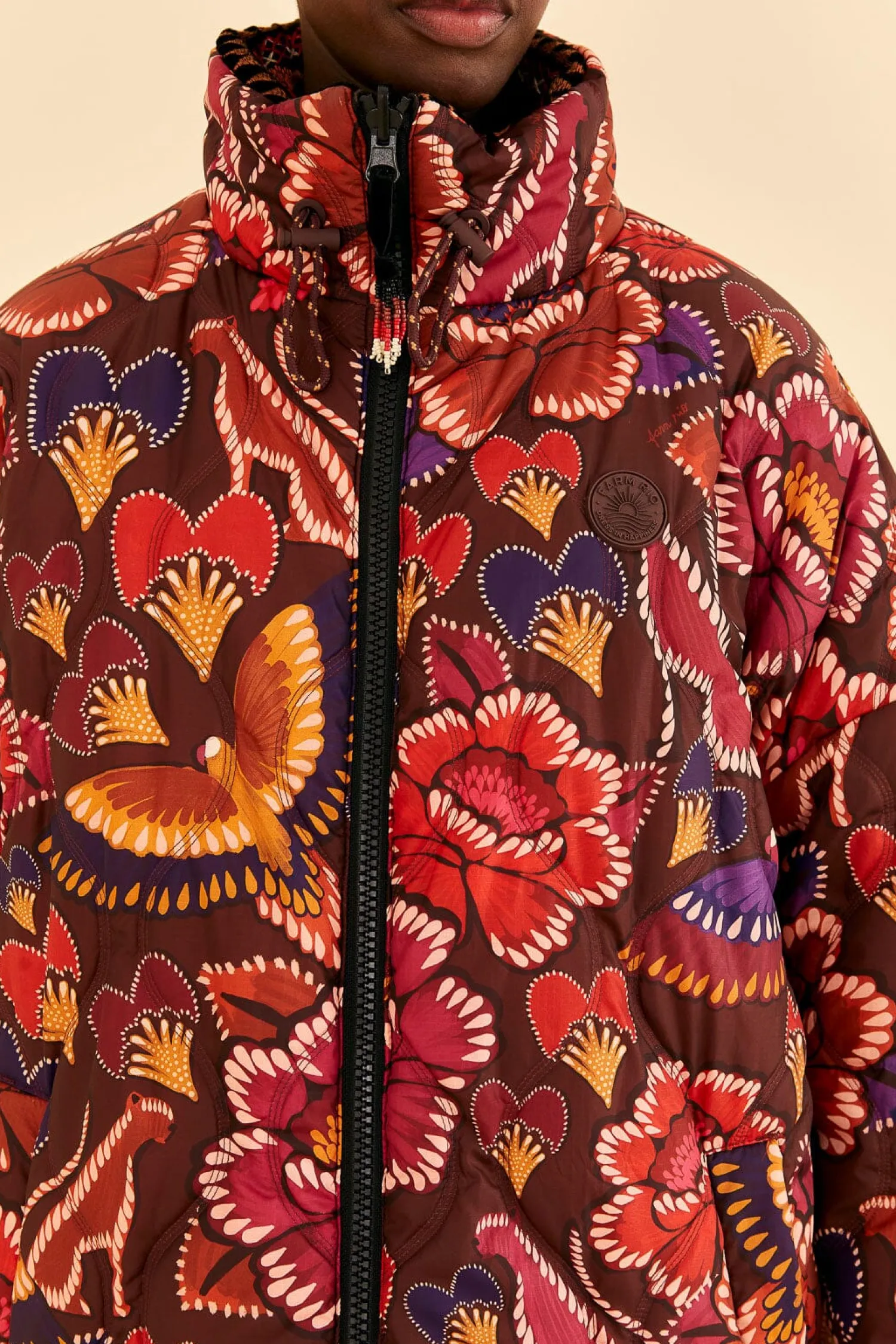 FARM Rio BLACK NATURE BEAUTY EMBROIDERED PUFFER JACKET