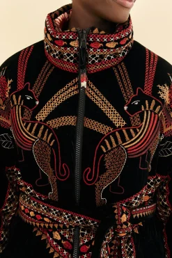 FARM Rio BLACK NATURE BEAUTY EMBROIDERED PUFFER JACKET