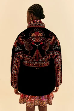 FARM Rio BLACK NATURE BEAUTY EMBROIDERED PUFFER JACKET