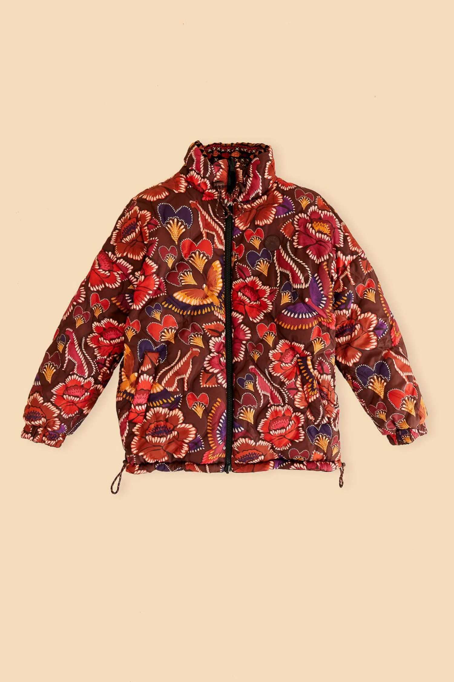 FARM Rio BLACK NATURE BEAUTY EMBROIDERED PUFFER JACKET