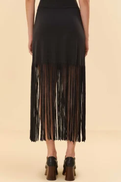 FARM Rio BLACK ORGANIC COTTON FRINGE MIDI SKIRT