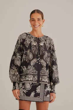 FARM Rio BLACK PAISLEY BLOOM BLOUSE