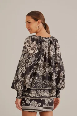FARM Rio  BLACK PAISLEY BLOOM BLOUSE