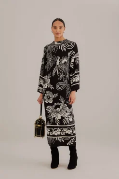 FARM Rio BLACK PAISLEY BLOOM KNIT DRESS