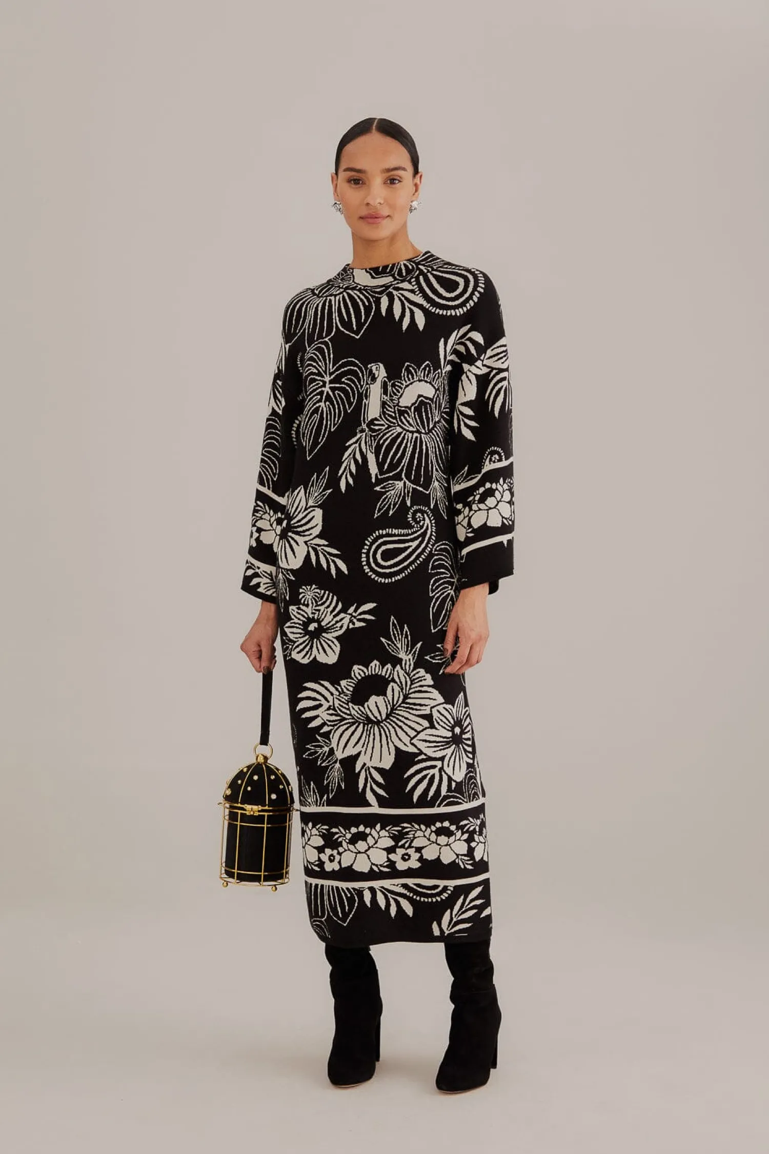 FARM Rio BLACK PAISLEY BLOOM KNIT DRESS