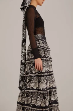 FARM Rio BLACK PAISLEY BLOOM TIERED SKIRT