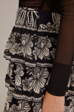 FARM Rio BLACK PAISLEY BLOOM TIERED SKIRT