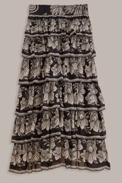 FARM Rio BLACK PAISLEY BLOOM TIERED SKIRT