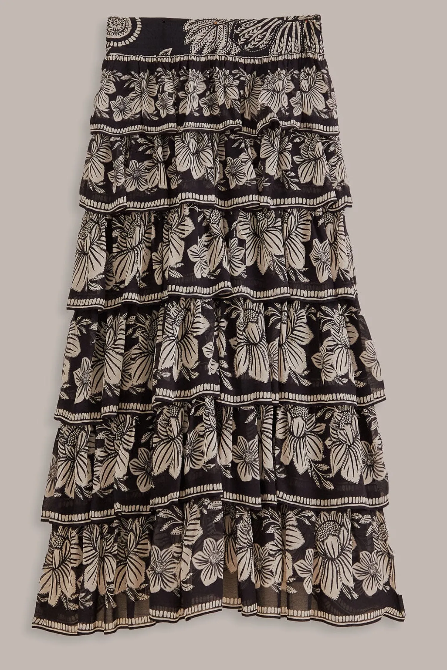 FARM Rio BLACK PAISLEY BLOOM TIERED SKIRT