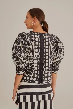 FARM Rio  BLACK PALERMO PUFF SLEEVE BLOUSE