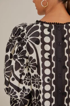 FARM Rio  BLACK PALERMO PUFF SLEEVE BLOUSE