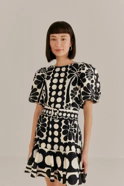 FARM Rio BLACK PALERMO PUFF SLEEVE MINI DRESS