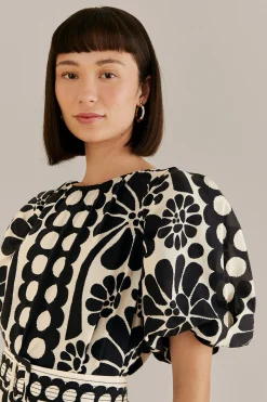 FARM Rio BLACK PALERMO PUFF SLEEVE MINI DRESS