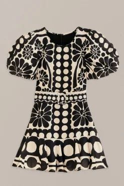 FARM Rio BLACK PALERMO PUFF SLEEVE MINI DRESS