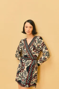 FARM Rio  BLACK PASSION SCARF MINI WRAP DRESS
