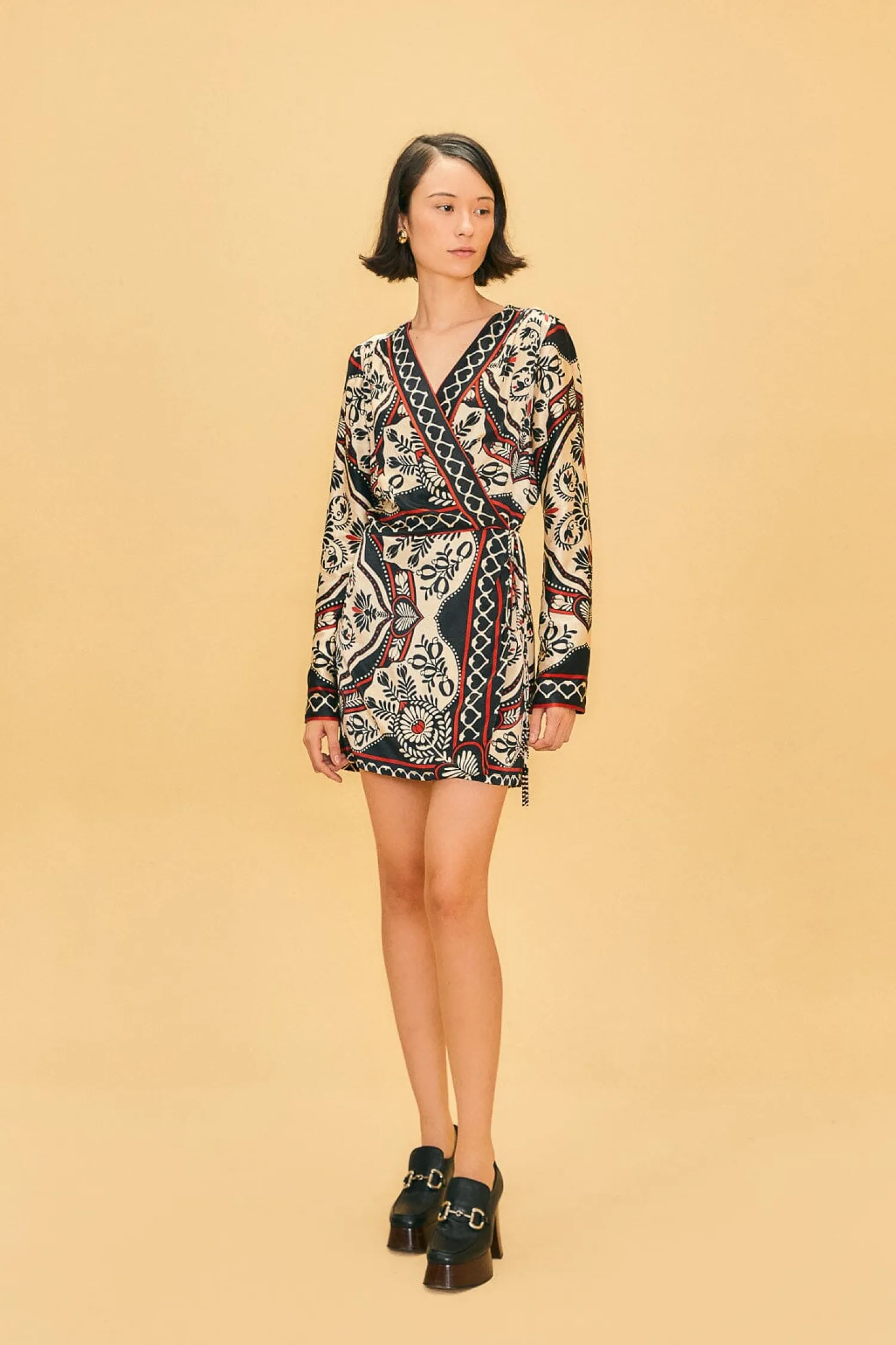 FARM Rio BLACK PASSION SCARF MINI WRAP DRESS