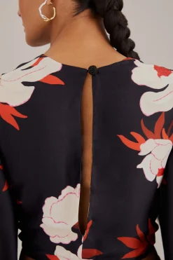 FARM Rio  BLACK PEONY LONG SLEEVE BLOUSE