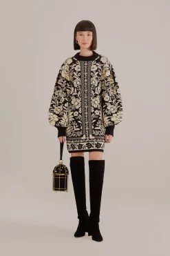 FARM Rio BLACK PINEAPPLE GARDEN MINI SWEATER DRESS