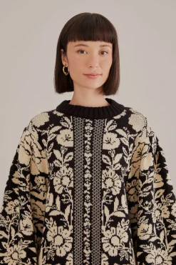 FARM Rio  BLACK PINEAPPLE GARDEN MINI SWEATER DRESS