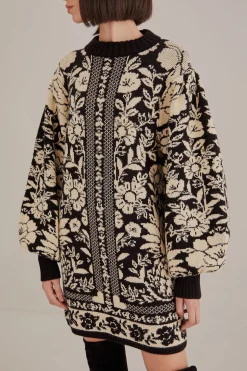 FARM Rio  BLACK PINEAPPLE GARDEN MINI SWEATER DRESS