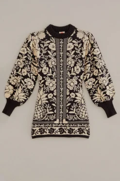 FARM Rio  BLACK PINEAPPLE GARDEN MINI SWEATER DRESS