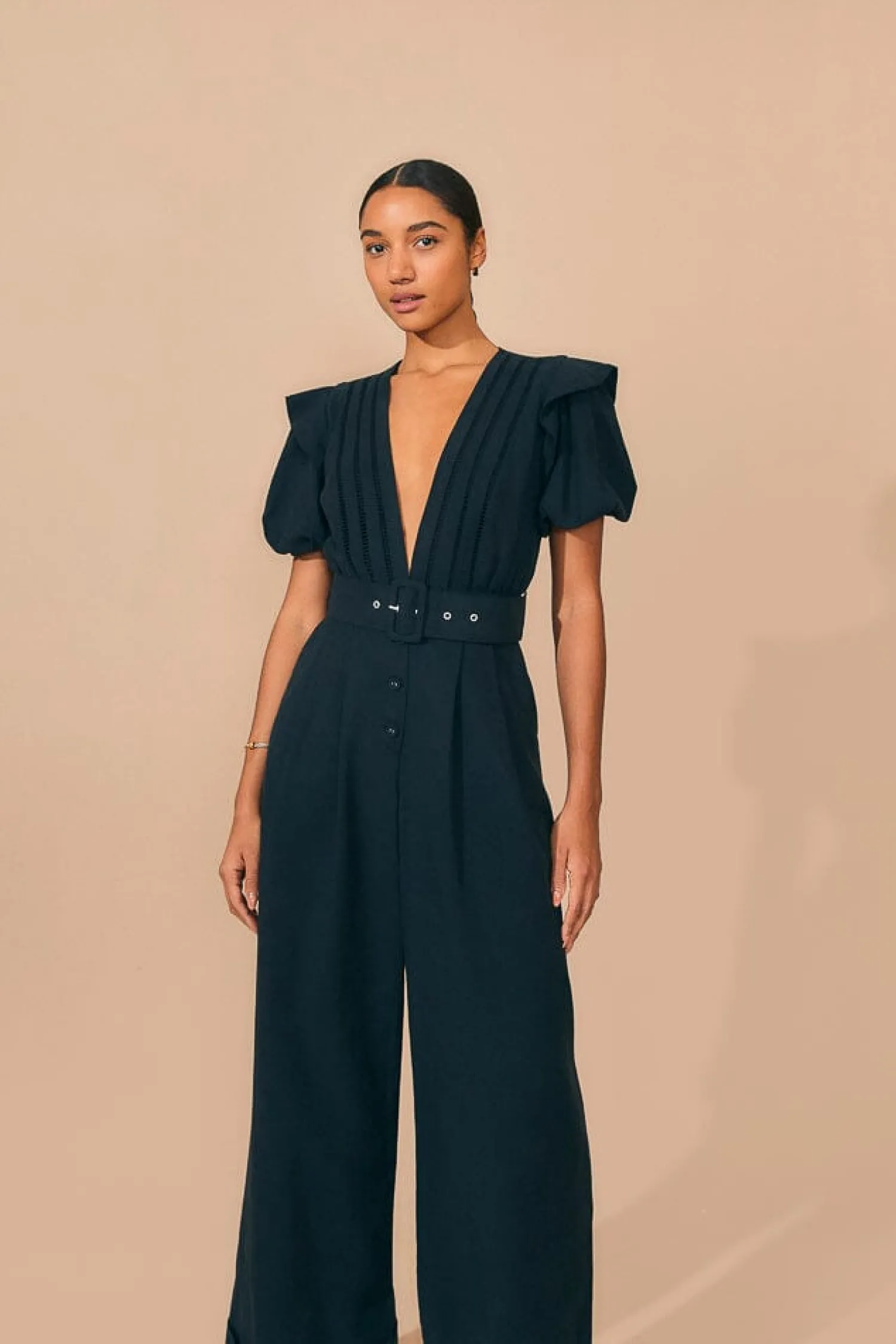 FARM Rio BLACK PLEATED SHORT SLEEVE JUMPSUIT