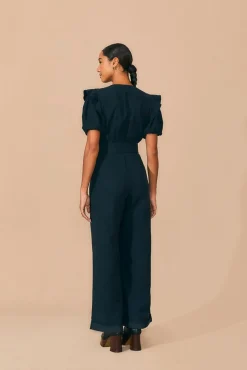 FARM Rio BLACK PLEATED SHORT SLEEVE JUMPSUIT