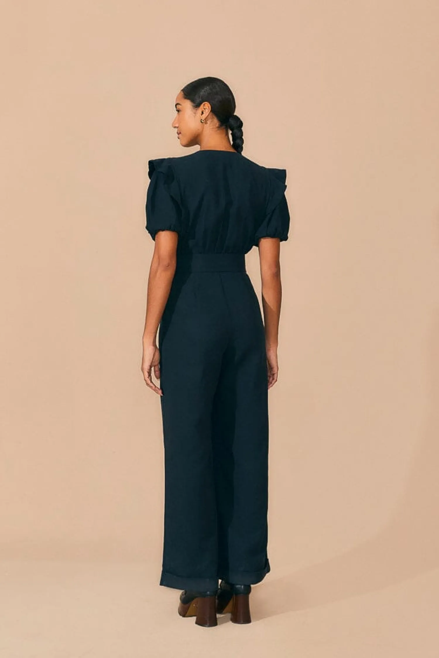 FARM Rio BLACK PLEATED SHORT SLEEVE JUMPSUIT