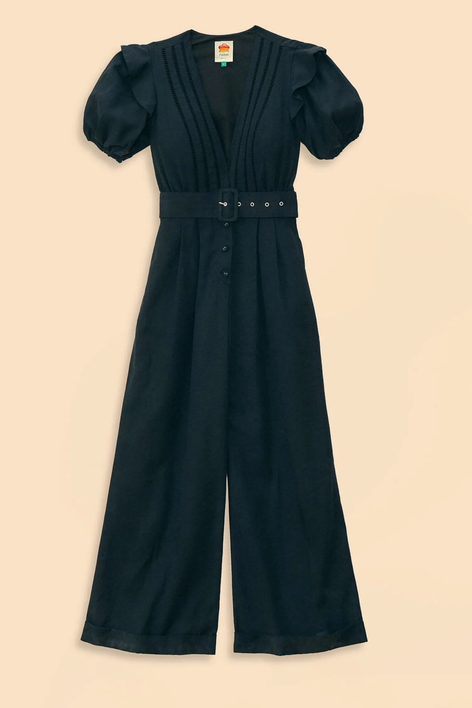 FARM Rio BLACK PLEATED SHORT SLEEVE JUMPSUIT