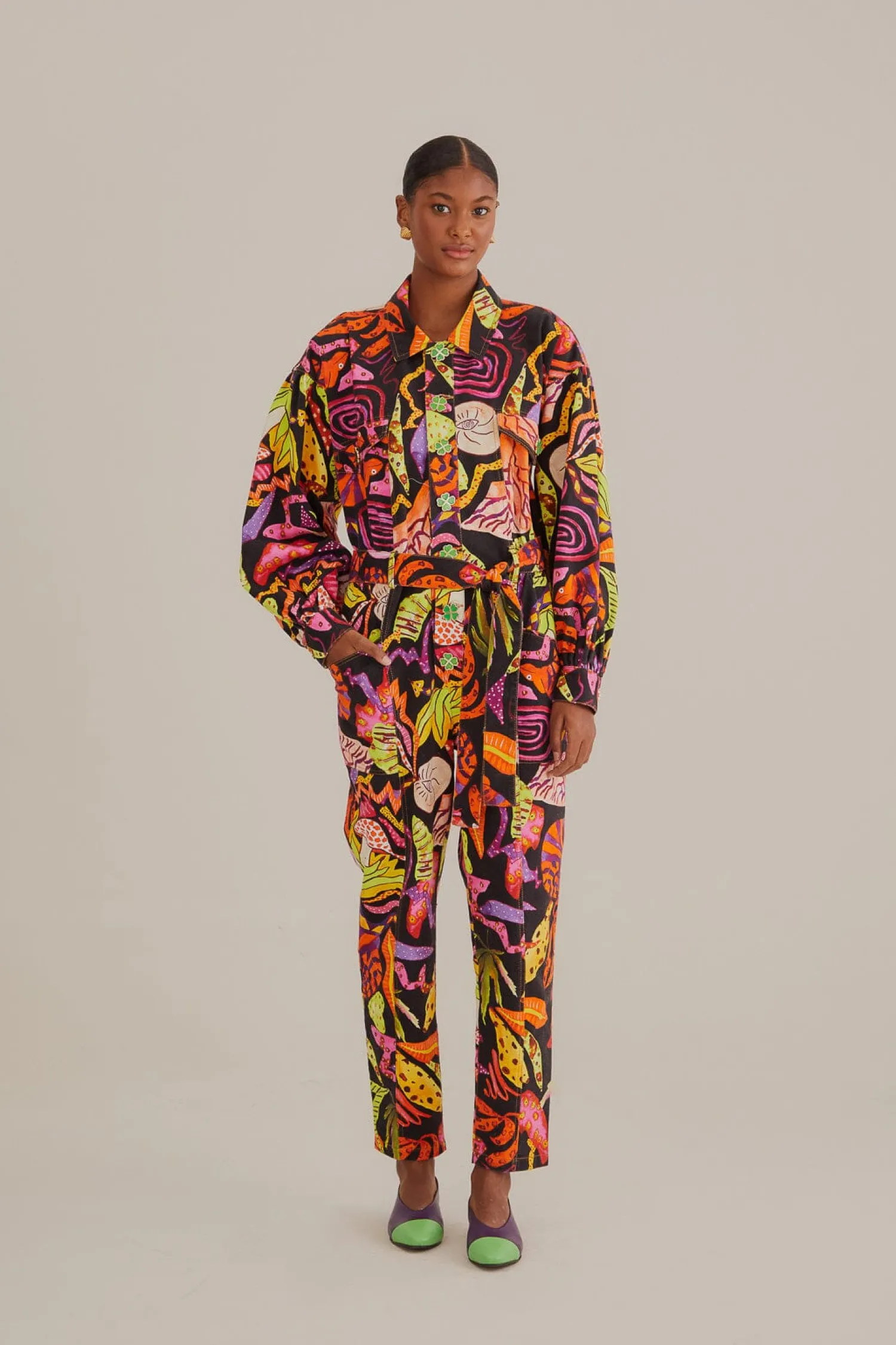 FARM Rio BLACK PSYCHEDELIC GARDEN JUMPSUIT