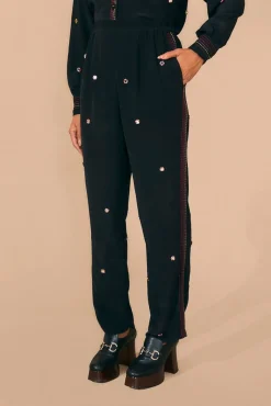 FARM Rio BLACK RAINBOW BEADED MIRROR TRIM PANTS