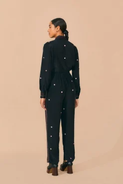 FARM Rio BLACK RAINBOW BEADED MIRROR TRIM PANTS
