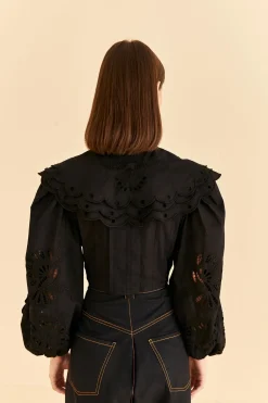 FARM Rio  BLACK RICHELIEU BIG COLLAR BLOUSE