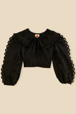 FARM Rio  BLACK RICHELIEU BIG COLLAR BLOUSE