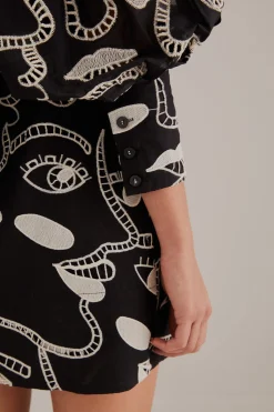 FARM Rio  BLACK RICHELIEU FACES MINI DRESS