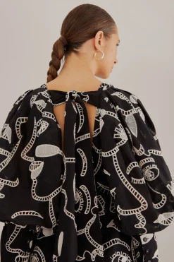 FARM Rio  BLACK RICHELIEU FACES MINI DRESS