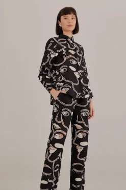 FARM Rio  BLACK RICHELIEU FACES PANTS