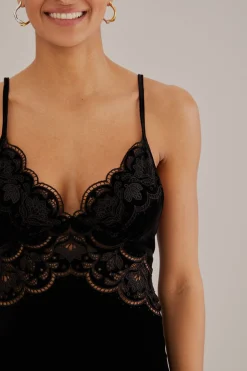 FARM Rio BLACK RICHELIEU VELVET SLIP DRESS