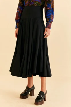 FARM Rio BLACK RUFFLE MAXI SKIRT