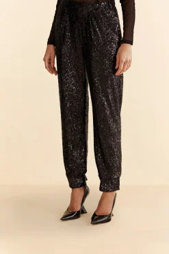 FARM Rio  BLACK SEQUIN PAJAMA PANTS