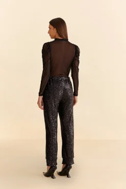 FARM Rio  BLACK SEQUIN PAJAMA PANTS
