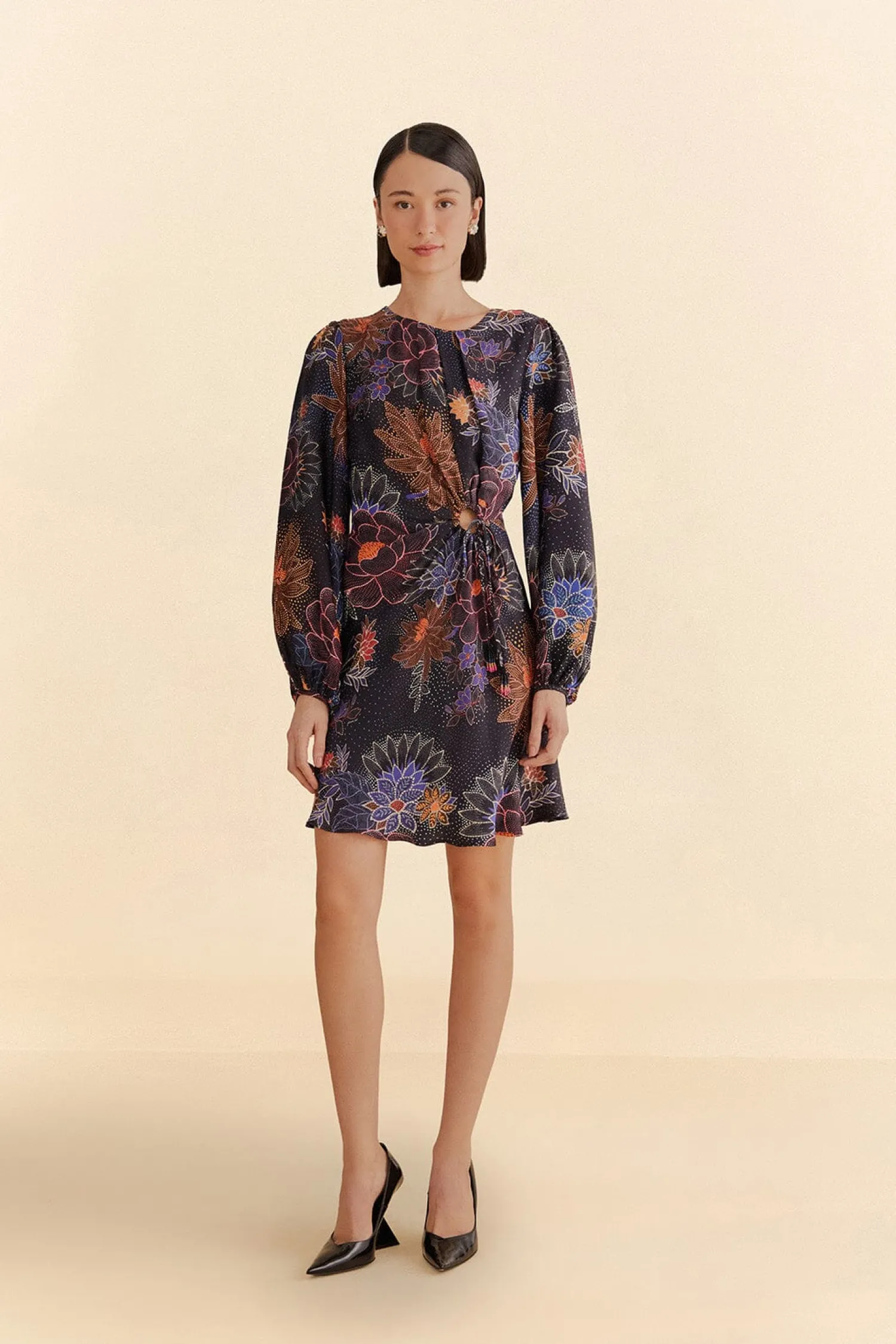 FARM Rio BLACK SPARKLE FLOWERS MINI DRESS