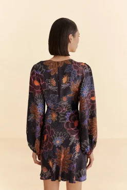 FARM Rio BLACK SPARKLE FLOWERS MINI DRESS