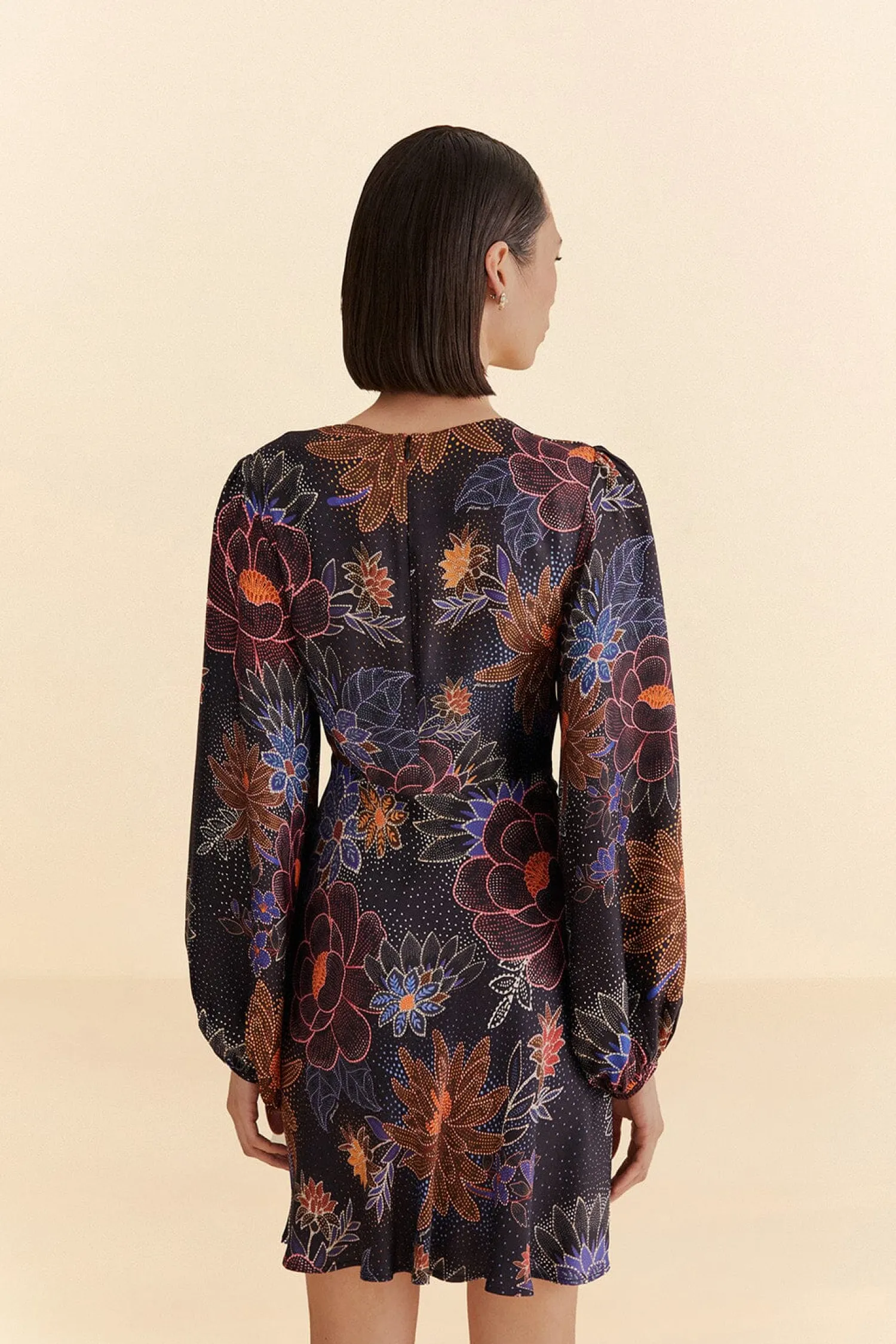 FARM Rio BLACK SPARKLE FLOWERS MINI DRESS
