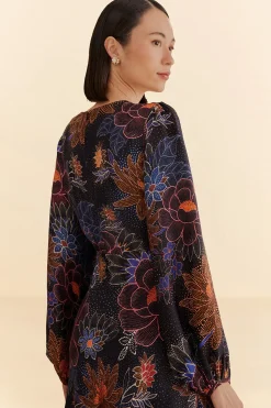 FARM Rio BLACK SPARKLE FLOWERS MINI DRESS