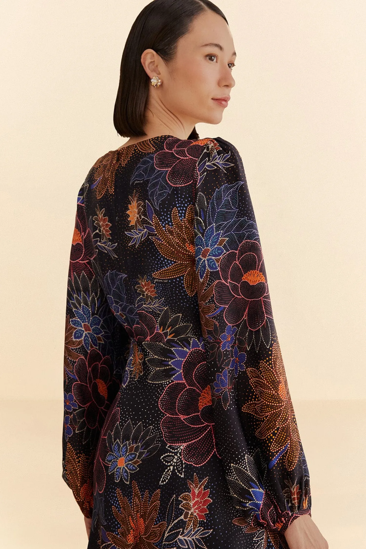 FARM Rio BLACK SPARKLE FLOWERS MINI DRESS