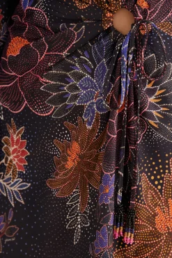 FARM Rio BLACK SPARKLE FLOWERS MINI DRESS